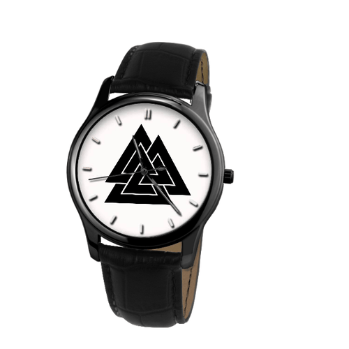 Printy6 Watch 34 mm Black Genuine Leather Valknut Watch