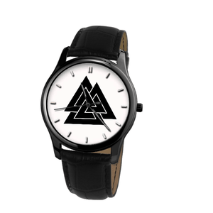 Printy6 Watch 34 mm Black Genuine Leather Valknut Watch