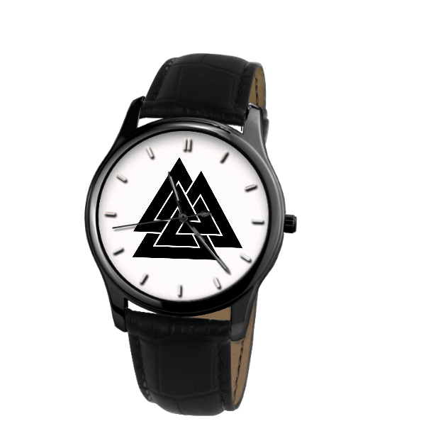 Printy6 Watch 34 mm Black Genuine Leather Valknut Watch