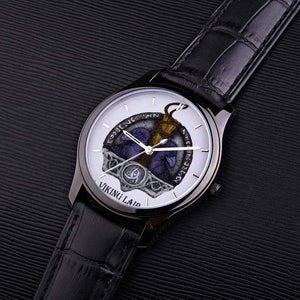 Printy6 Watch Mjolnir with Ravens Black Genuine Leather Band