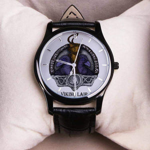 Printy6 Watch Mjolnir with Ravens Black Genuine Leather Band