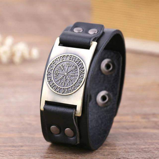 VIKING LAIR Bracelet Black-Bronze / China Viking Compass Leather Bracelet