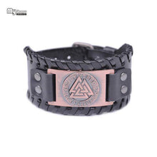 Load image into Gallery viewer, VIKING LAIR Bracelet Black Bronze Plated Genuine Valknut Leather Bracelet
