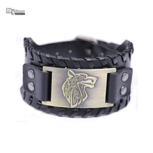 Load image into Gallery viewer, VIKING LAIR Bracelet Black Bronze Plated Genuine Viking Wolf Leather Bracelet