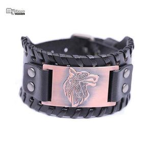 VIKING LAIR Bracelet Black Copper Plated Genuine Viking Wolf Leather Bracelet