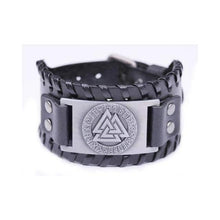 Load image into Gallery viewer, VIKING LAIR Bracelet Black Silver Plated Genuine Valknut Leather Bracelet