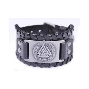 VIKING LAIR Bracelet Black Silver Plated Genuine Valknut Leather Bracelet
