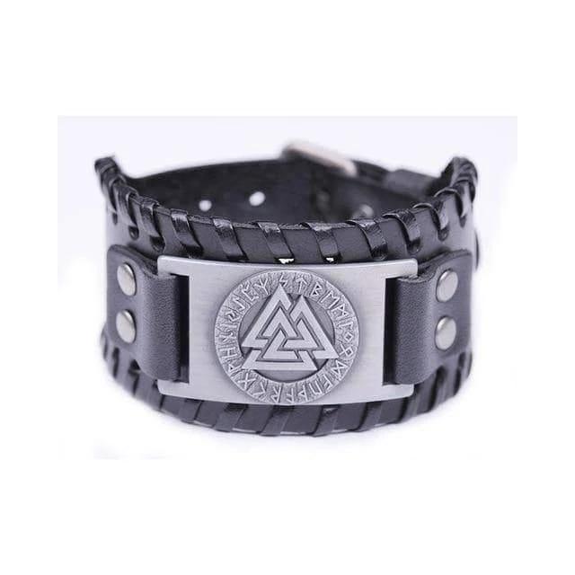 VIKING LAIR Bracelet Black Silver Plated Genuine Valknut Leather Bracelet