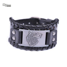 Load image into Gallery viewer, VIKING LAIR Bracelet Black Silver Plated Genuine Viking Wolf Leather Bracelet