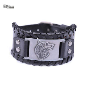 VIKING LAIR Bracelet Black Silver Plated Genuine Viking Wolf Leather Bracelet