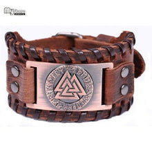Load image into Gallery viewer, VIKING LAIR Bracelet Brown Bronze Plated Genuine Valknut Leather Bracelet