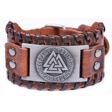 Load image into Gallery viewer, VIKING LAIR Bracelet Brown Silver Plated Genuine Valknut Leather Bracelet