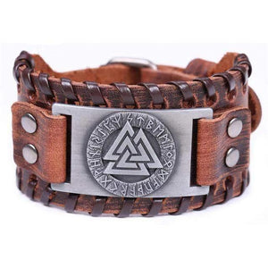 VIKING LAIR Bracelet Brown Silver Plated Genuine Valknut Leather Bracelet