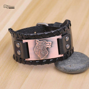 VIKING LAIR Bracelet Genuine Viking Wolf Leather Bracelet
