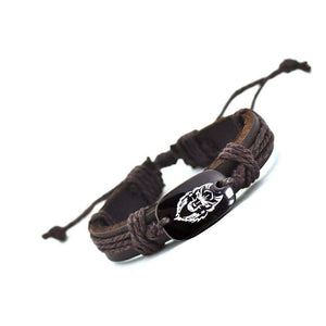 VIKING LAIR Bracelet Roaring Wolf  Woven Rope Leather Bracelet