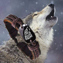 Load image into Gallery viewer, VIKING LAIR Bracelet Roaring Wolf  Woven Rope Leather Bracelet