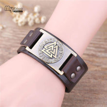 Load image into Gallery viewer, VIKING LAIR Bracelet Valknut Leather Viking  Bracelet