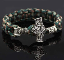 Load image into Gallery viewer, VIKING LAIR Necklace Antique Bronze Plated Mjolnir Hammer Paracord Bracelet