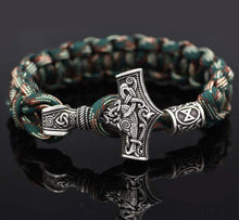 Load image into Gallery viewer, VIKING LAIR Necklace Blue White Zinc Plated Mjolnir Hammer Paracord Bracelet