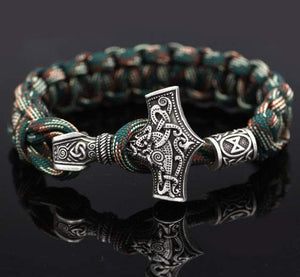 VIKING LAIR Necklace Blue White Zinc Plated Mjolnir Hammer Paracord Bracelet