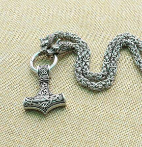 VIKING LAIR Necklace Dragon head chain / 19.7in/50cm Stainless Steel Viking Necklace of Odin/Wolf/Mjolnir/Valknut/Dragon/Goat