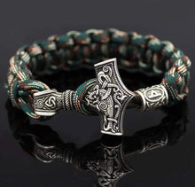 Load image into Gallery viewer, VIKING LAIR Necklace Gold-color Mjolnir Hammer Paracord Bracelet