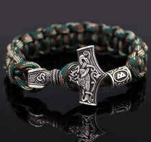 Load image into Gallery viewer, VIKING LAIR Necklace Imitation Rhodium Plated Mjolnir Hammer Paracord Bracelet