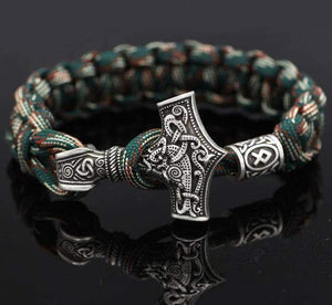 VIKING LAIR Necklace Pure Gold Color Mjolnir Hammer Paracord Bracelet