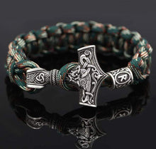 Load image into Gallery viewer, VIKING LAIR Necklace Rhodium Plated Mjolnir Hammer Paracord Bracelet