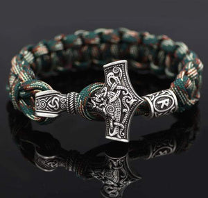 VIKING LAIR Necklace Rhodium Plated Mjolnir Hammer Paracord Bracelet