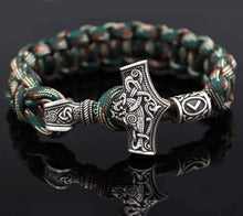 Load image into Gallery viewer, VIKING LAIR Necklace Silver Plated Mjolnir Hammer Paracord Bracelet