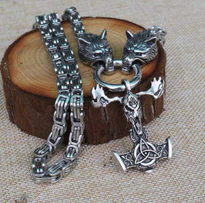 VIKING LAIR Necklace with goat hammer / 19.7in/50cm Stainless Steel Viking Necklace of Odin/Wolf/Mjolnir/Valknut/Dragon/Goat