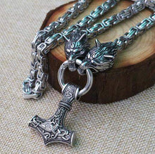 Load image into Gallery viewer, VIKING LAIR Necklace with mjolnir  hammer / 19.7in/50cm Stainless Steel Viking Necklace of Odin/Wolf/Mjolnir/Valknut/Dragon/Goat