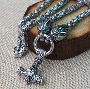 VIKING LAIR Necklace with mjolnir  hammer / 19.7in/50cm Stainless Steel Viking Necklace of Odin/Wolf/Mjolnir/Valknut/Dragon/Goat