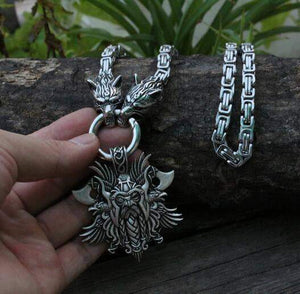 VIKING LAIR Necklace with odin pendant 2 / 19.7in/50cm Stainless Steel Viking Necklace of Odin/Wolf/Mjolnir/Valknut/Dragon/Goat