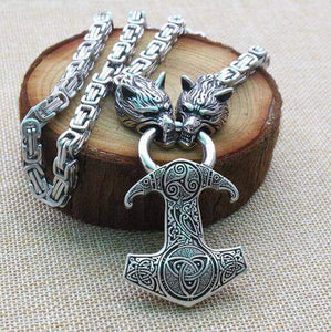 VIKING LAIR Necklace with raven hammer / 19.7in/50cm Stainless Steel Viking Necklace of Odin/Wolf/Mjolnir/Valknut/Dragon/Goat