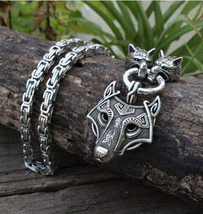 VIKING LAIR Necklace with wolf head / 19.7in/50cm Stainless Steel Viking Necklace of Odin/Wolf/Mjolnir/Valknut/Dragon/Goat