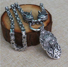 Load image into Gallery viewer, VIKING LAIR Necklace with wolf pendant / 19.7in/50cm Stainless Steel Viking Necklace of Odin/Wolf/Mjolnir/Valknut/Dragon/Goat