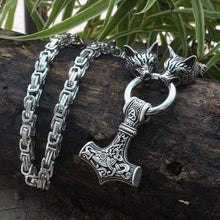 Load image into Gallery viewer, VIKING LAIR Necklace wolf head and chain1 / 19.7in/50cm Stainless Steel Viking Necklace of Odin/Wolf/Mjolnir/Valknut/Dragon/Goat