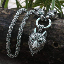 Load image into Gallery viewer, VIKING LAIR Necklace wolf head and chain2 / 19.7in/50cm Stainless Steel Viking Necklace of Odin/Wolf/Mjolnir/Valknut/Dragon/Goat