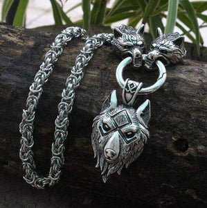 VIKING LAIR Necklace wolf head and chain2 / 19.7in/50cm Stainless Steel Viking Necklace of Odin/Wolf/Mjolnir/Valknut/Dragon/Goat