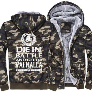 VIKING LAIR Sweatshirt Camouflage / M(US)/XL Thick Winter Die in Battle and Go to Valhalla Sweatshirt + Hoodie
