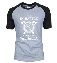 Load image into Gallery viewer, VIKING LAIR T-Shirt black gray / S Die In Battle And Go To Valhalla Raglan Shirt