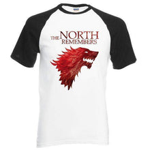 Load image into Gallery viewer, VIKING LAIR T-Shirt black white / S The North Remembers Raglan Shirt