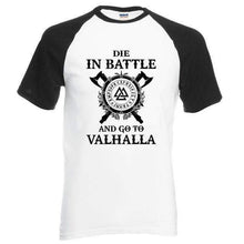 Load image into Gallery viewer, VIKING LAIR T-Shirt black white1 / S Die In Battle And Go To Valhalla Raglan Shirt