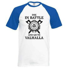 Load image into Gallery viewer, VIKING LAIR T-Shirt blue white1 / S Die In Battle And Go To Valhalla Raglan Shirt