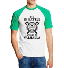 Load image into Gallery viewer, VIKING LAIR T-Shirt green white1 / S Die In Battle And Go To Valhalla Raglan Shirt