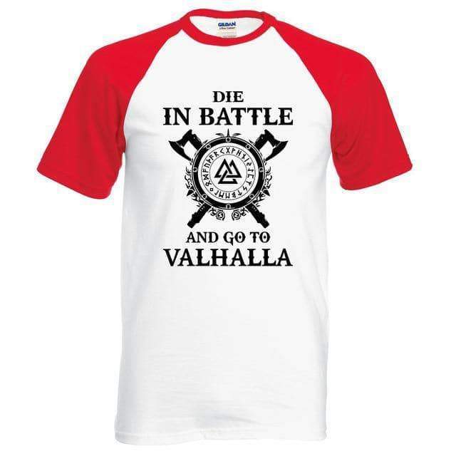 VIKING LAIR T-Shirt red white1 / S Die In Battle And Go To Valhalla Raglan Shirt