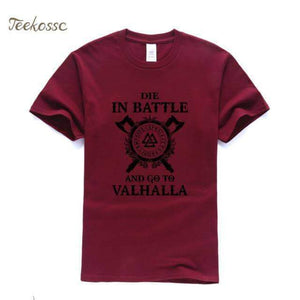 VIKING LAIR wine red 2 / S Die In Battle And Go To Valhalla Tshirt