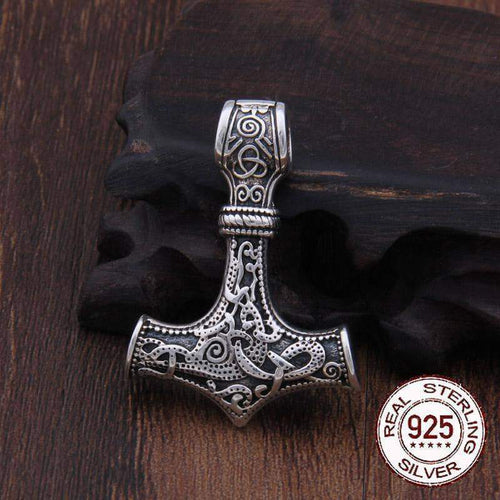 Yage VikingsJewelry Store Necklace Real Sterling Silver Thor Mjolnir  Hammer Choker Necklace
